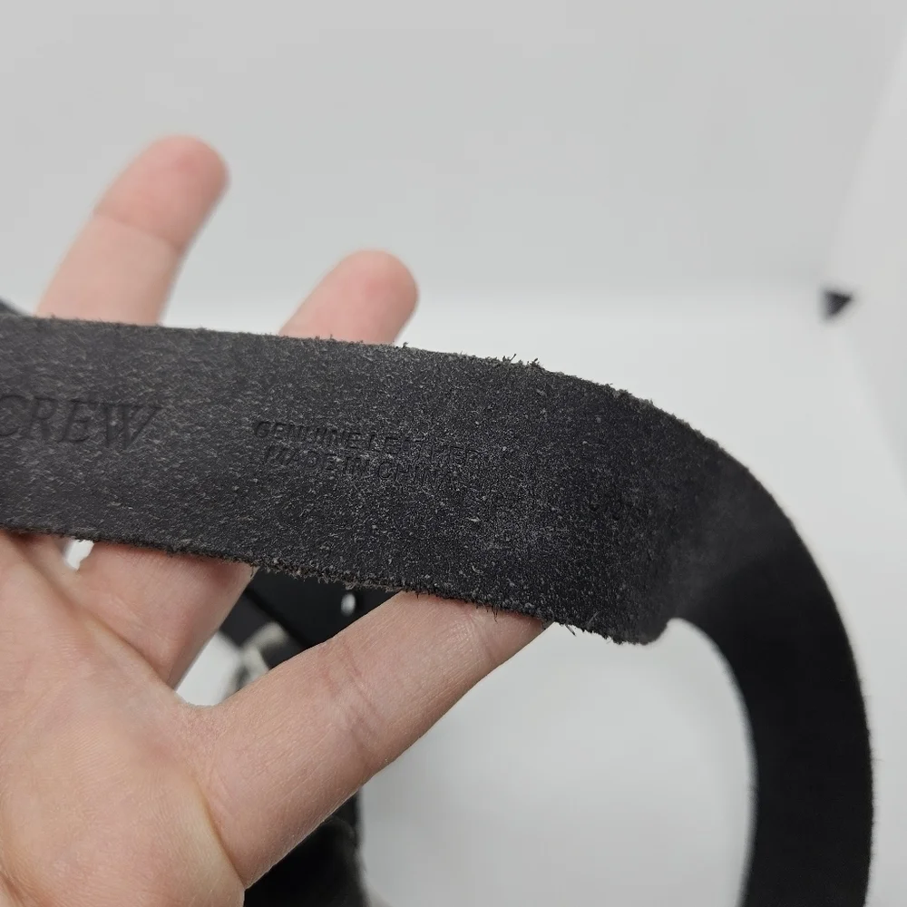 J. Crew black leather belt with silver tone buckle and beaded detail S/M - Picture 6 of 7
